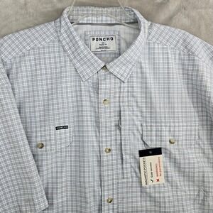 Poncho Men's 3XL Plaid Short Sleeve Button Up Shirt Magnetic Pockets Gray NEW